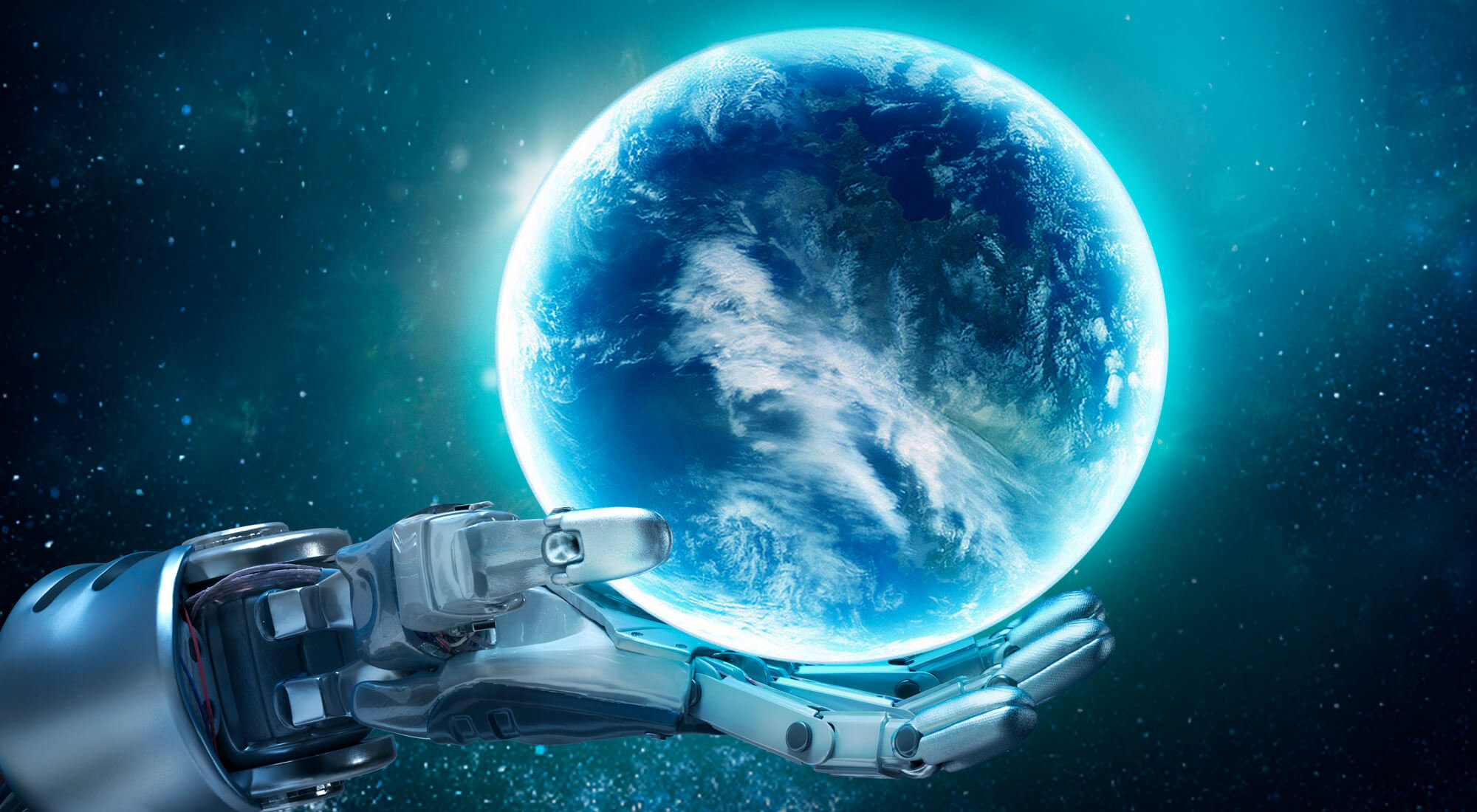 Robot hand holding the earth
